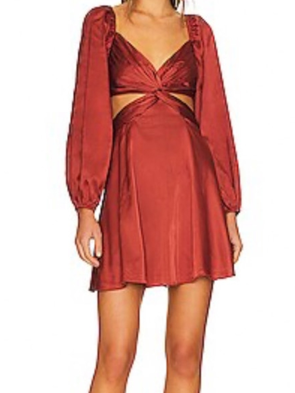 Astr the Label Anamaria cutout long sleeve minidress dress rust size Large L